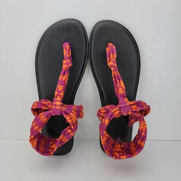 Sanuk Womens Size 9 Red Orange Thong Slingback Textile Sandals 1018676 - Picture 6 of 7